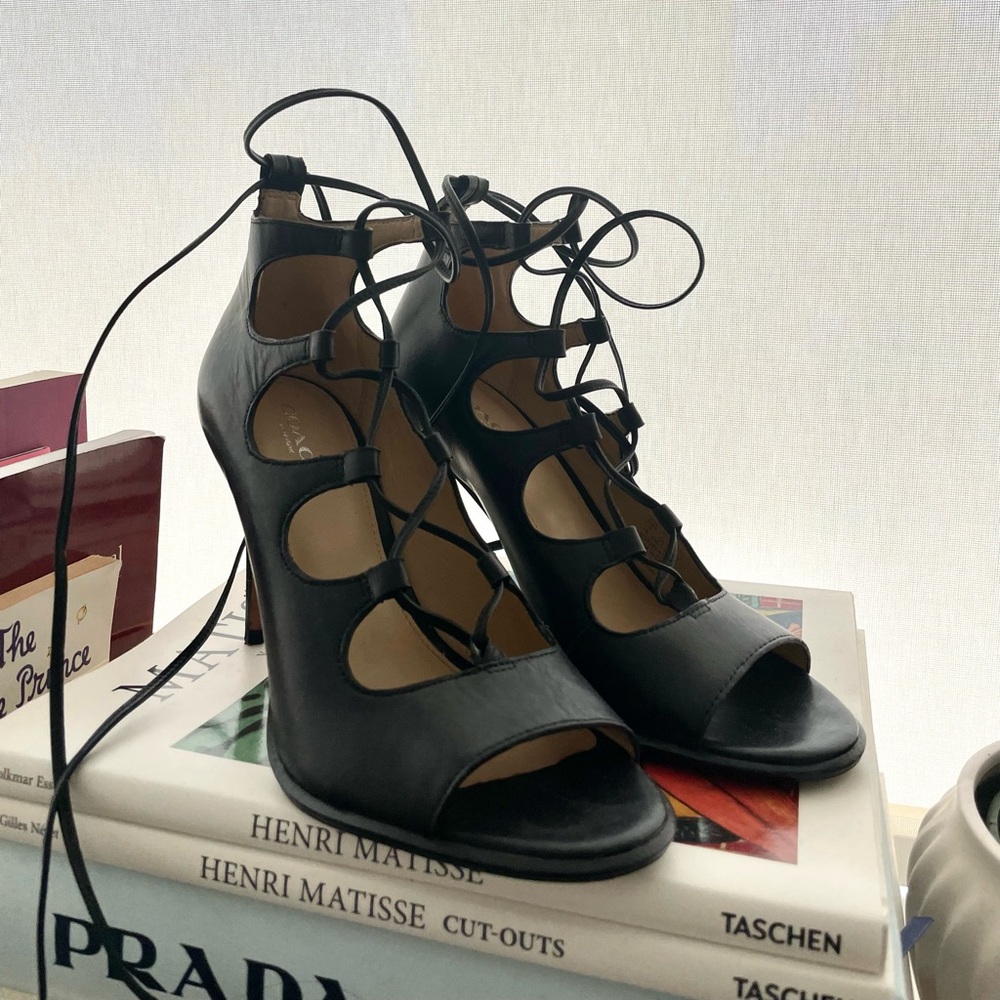 Coach black Kira lace-up heels, size 7 women’s